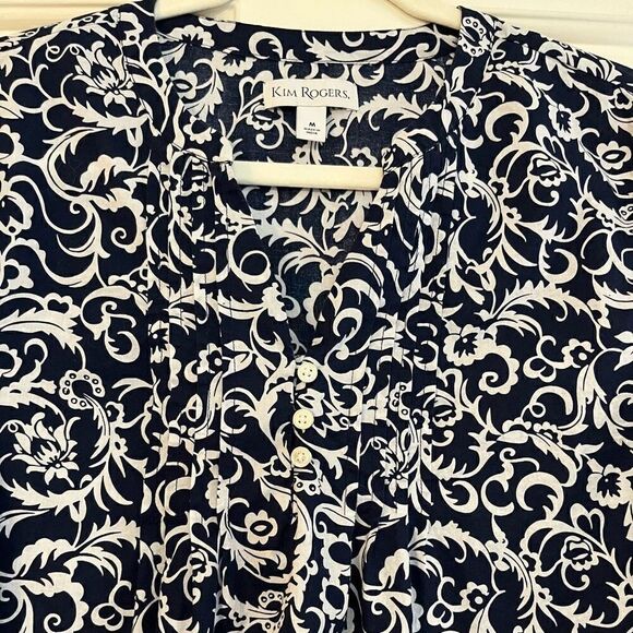 Kim Rogers Women’s Medium Navy Floral Blouse - Picture 2 of 11